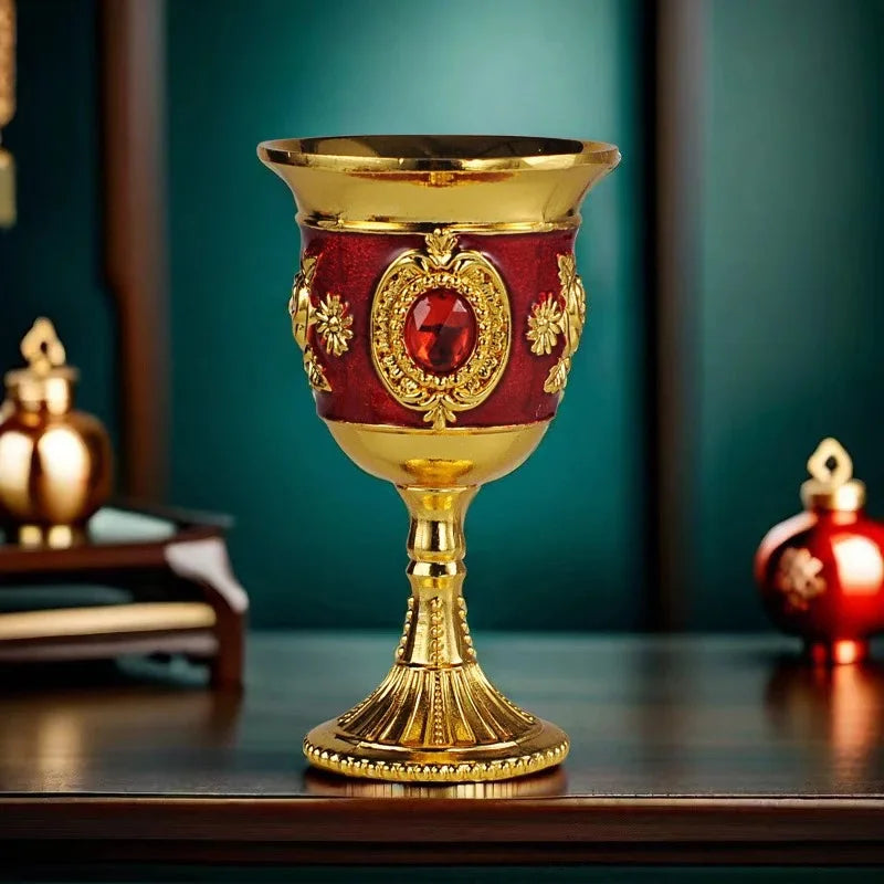 European Gemstone Rose Metal High Footed Wine Cup Wedding Toast Cup Household Wine Glass Holiday Gift